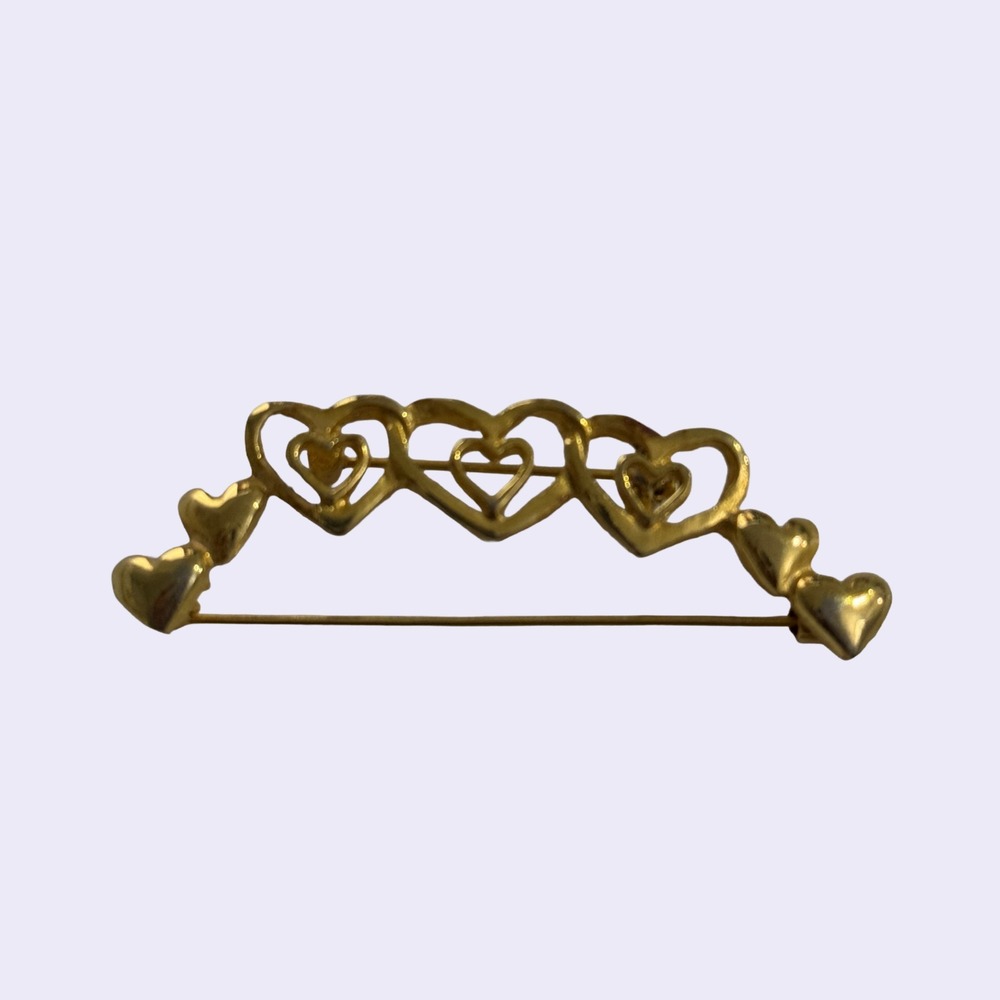 Vintage Linked Hearts Bar Brooch Gold-Tone Lapel Pin - Vintage Pin Gold Pin
